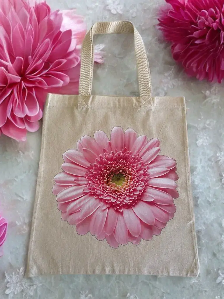 Bolsa de tela con diseño de flor rosa