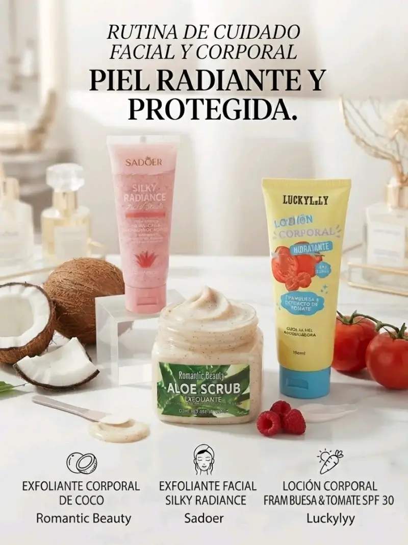 Set de Cuidado Facial y Corporal con Exfoliantes y Loción Hidratante - 3