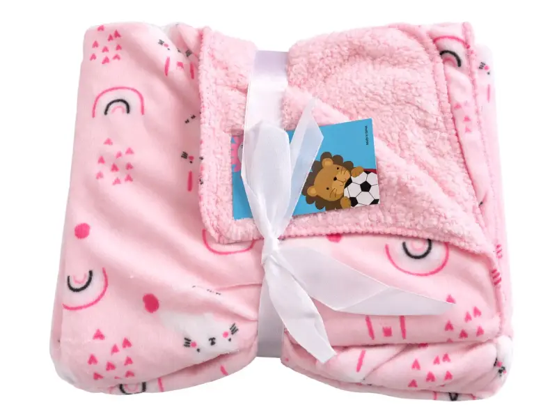Manta de bebé polar rosa con diseño de animales - 1