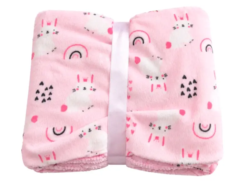 Manta de bebé polar rosa con diseño de animales - 2