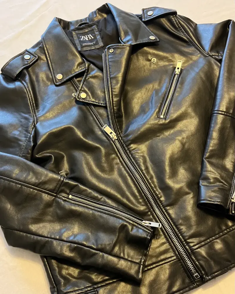 Chaqueta de cuero sintético negra Zara para hombre - 3