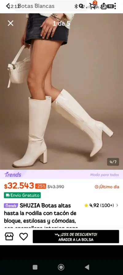 Botas blancas altas con tacón de bloque - miniatura 1