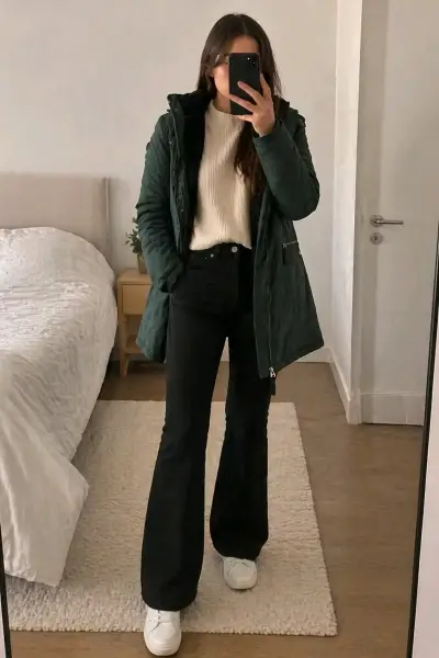 Chaqueta verde con chiporro interior y gorro - miniatura 1