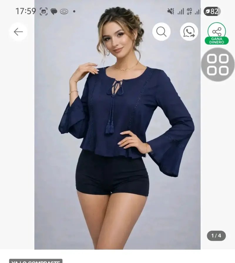 Blusa azul marino nueva con mangas acampanadas