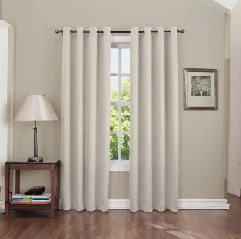 Cortinas blackout diseño lino beige y rosa - 1