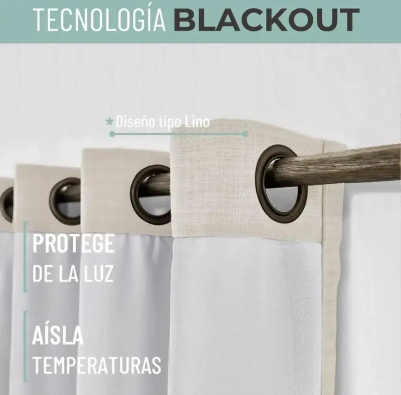 Cortinas blackout diseño lino beige y rosa - 2