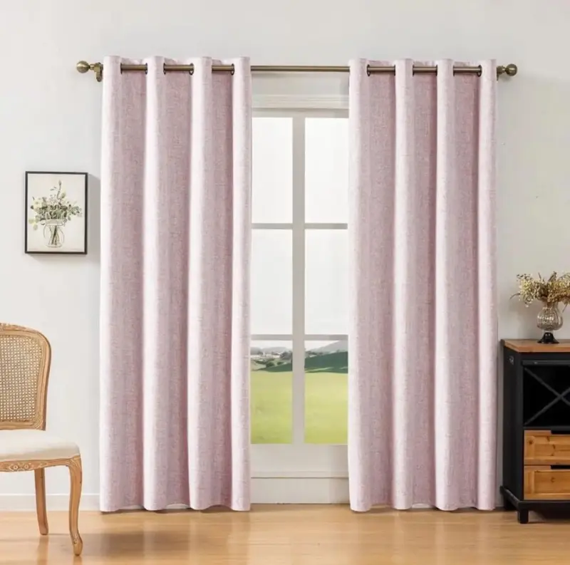 Cortinas blackout diseño lino beige y rosa - 3