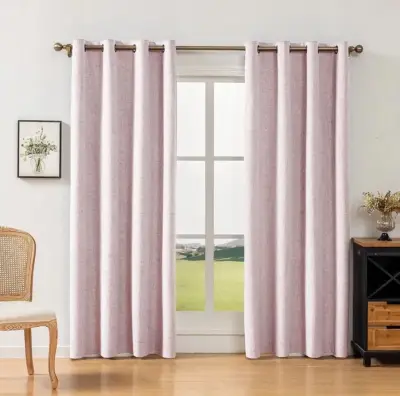 Cortinas blackout diseño lino beige y rosa - miniatura 3