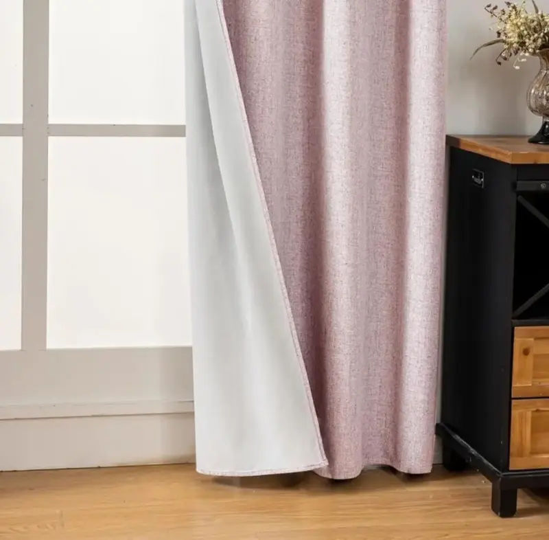 Cortinas blackout diseño lino beige y rosa - 4