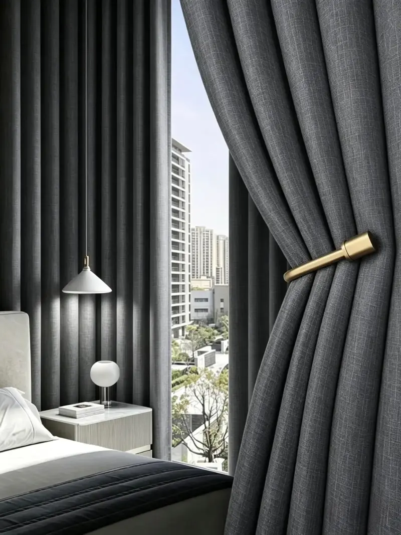 Cortinas blackout diseño lino beige y rosa - 5
