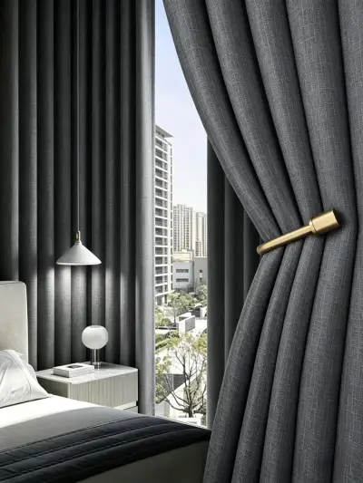 Cortinas blackout diseño lino beige y rosa - miniatura 5