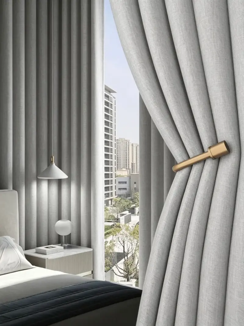Cortinas blackout diseño lino beige y rosa - 6