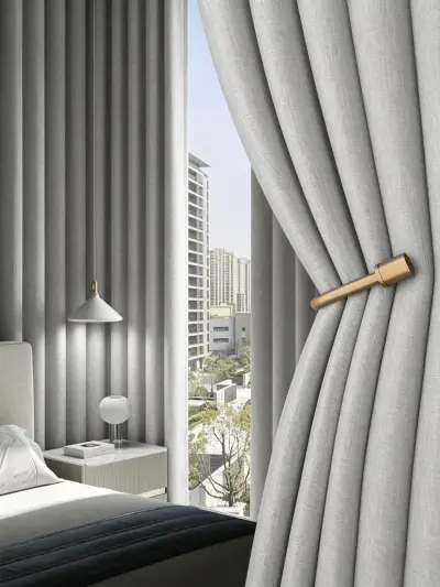 Cortinas blackout diseño lino beige y rosa - miniatura 6