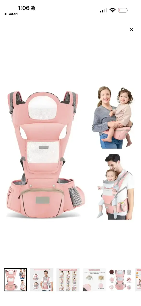 Portabebés ergonómico rosa multifuncional