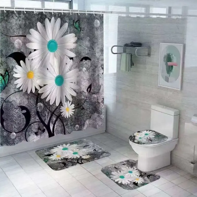 Juego de baño con cortina y alfombras de girasoles - 2