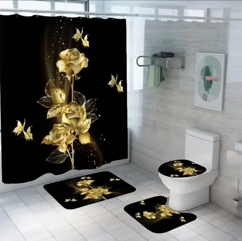 Juego de baño con cortina y alfombras de girasoles - 3