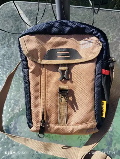 Bandolera CAT beige y azul con cierre seguro - miniatura 1