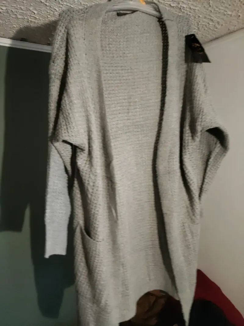 Cárdigan largo gris de punto para mujer - 2