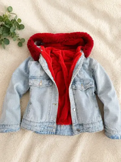 Chaqueta de mezclilla con forro rojo de felpa - miniatura 4