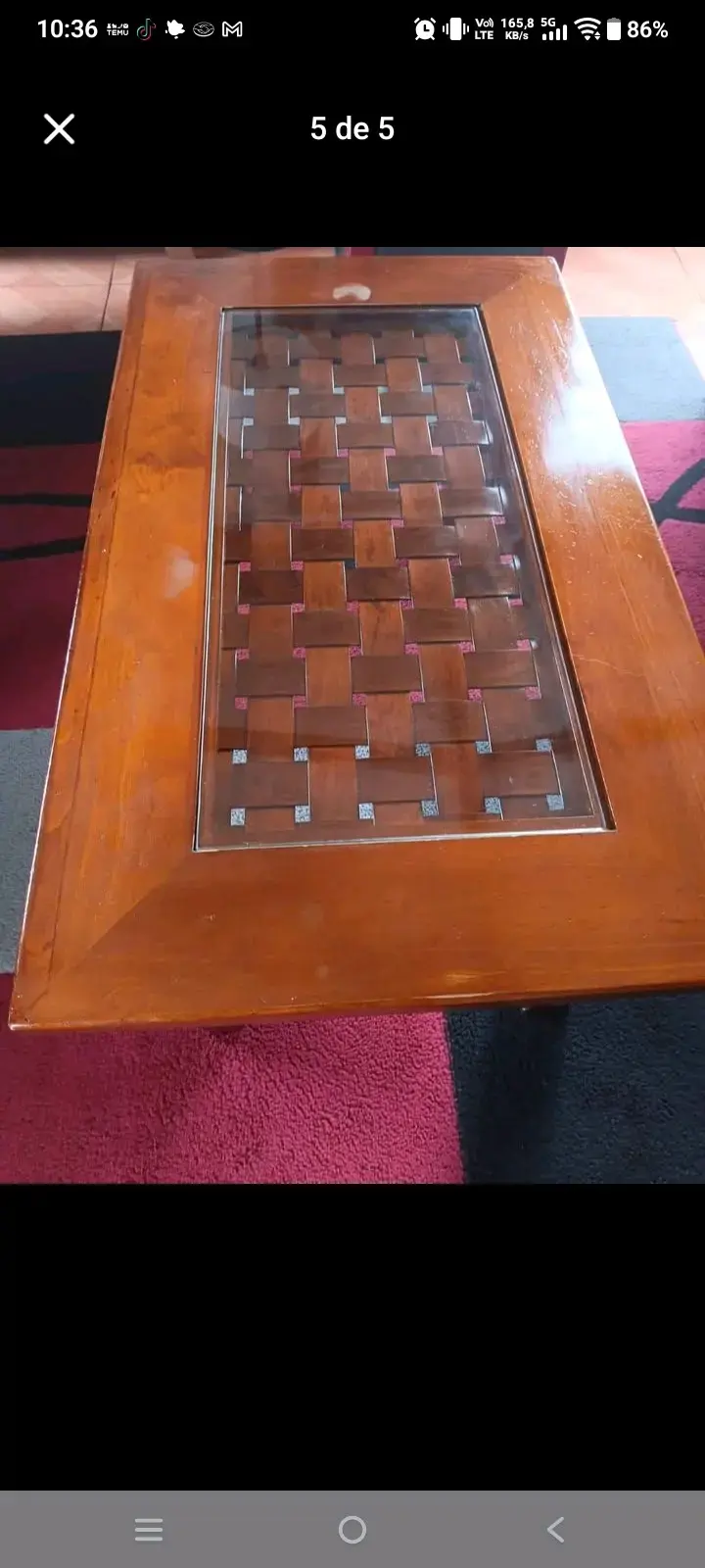 Mesa de Centro de Madera con Vidrio - 1