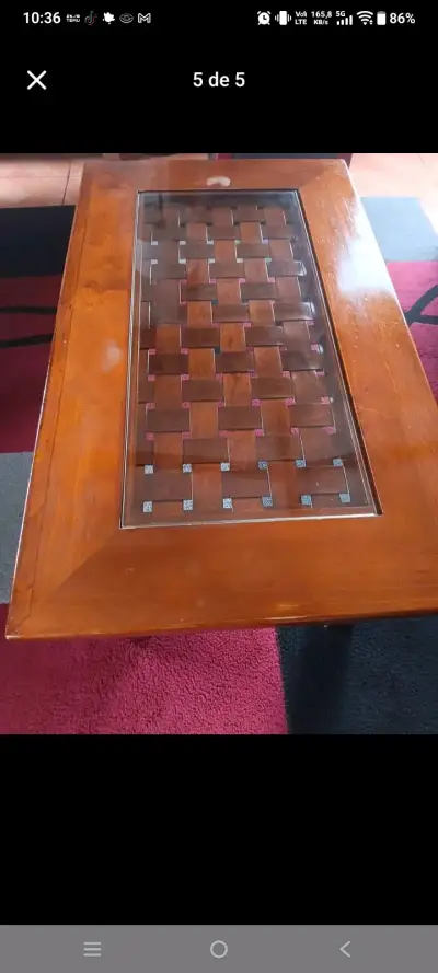Mesa de Centro de Madera con Vidrio - miniatura 1