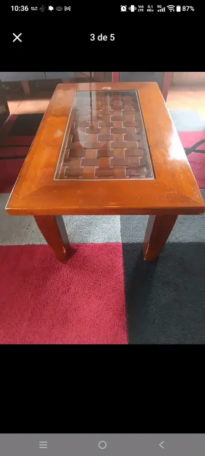 Mesa de Centro de Madera con Vidrio - miniatura 2