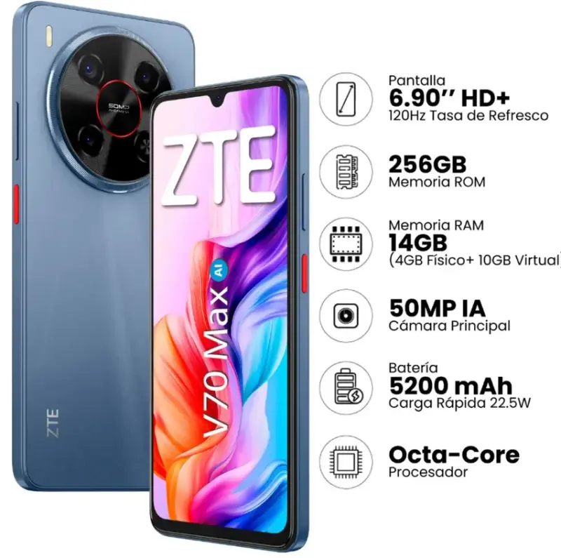 Smartphone ZTE Blade V70 Max 256GB Azul - 1