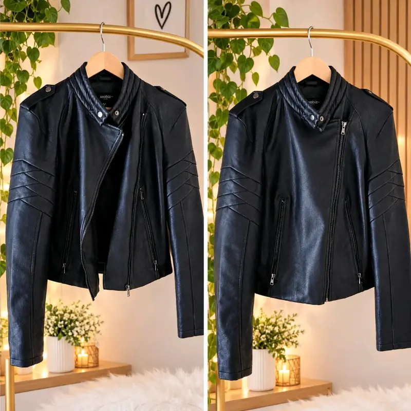 Chaqueta de cuero sintético negra para mujer - 1