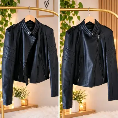 Chaqueta de cuero sintético negra para mujer - miniatura 1