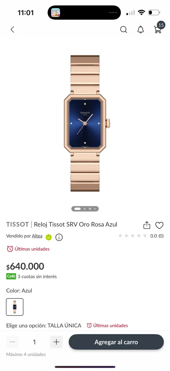 Reloj Tissot de Pulsera Dorado con Esfera Azul - 4