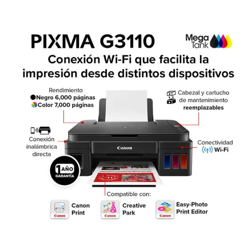 Impresora Multifuncional Canon PIXMA G3110 Wi-Fi - 2