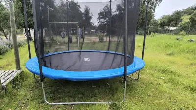 Trampolín con red de seguridad azul y negro - miniatura 2