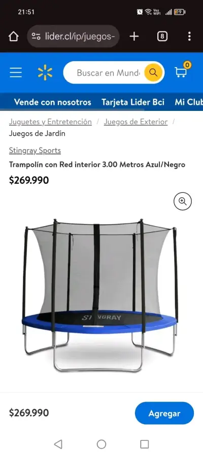 Trampolín con red de seguridad azul y negro - miniatura 4