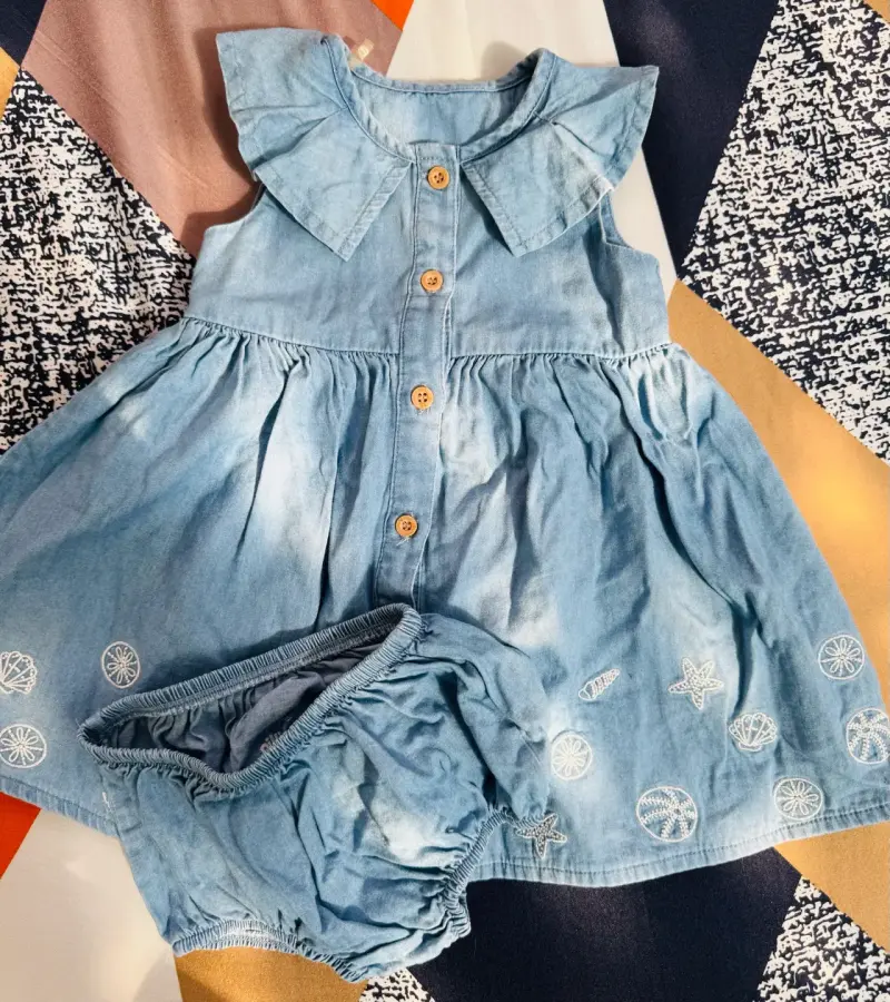 Vestidos para niña en denim y rosa - 3