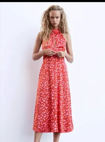 Vestido largo rojo con estampado Zara  floral - miniatura 2