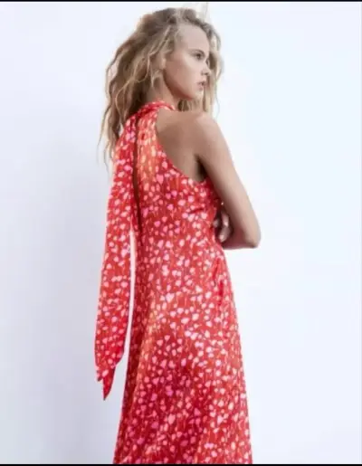 Vestido largo rojo con estampado Zara  floral - miniatura 3