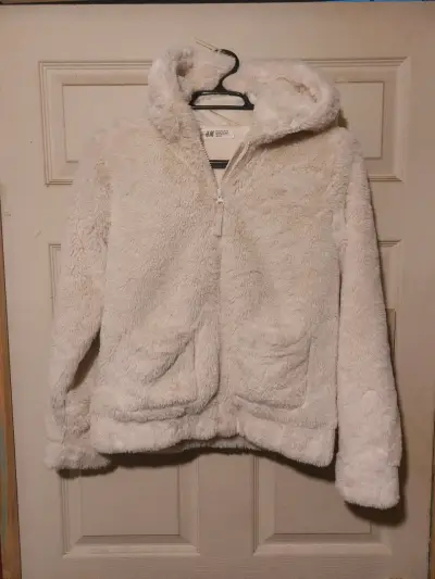 Chaqueta de felpa blanca con capucha - miniatura 2