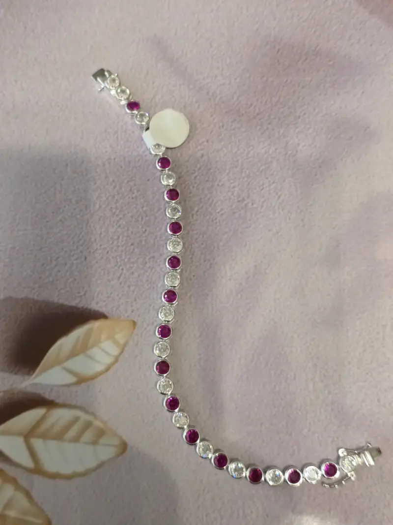 Pulsera de plata con piedras rojas y blancas - 1