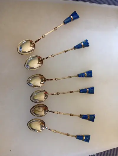 Juego de cucharas lapislázuli con plata 950 - miniatura 1