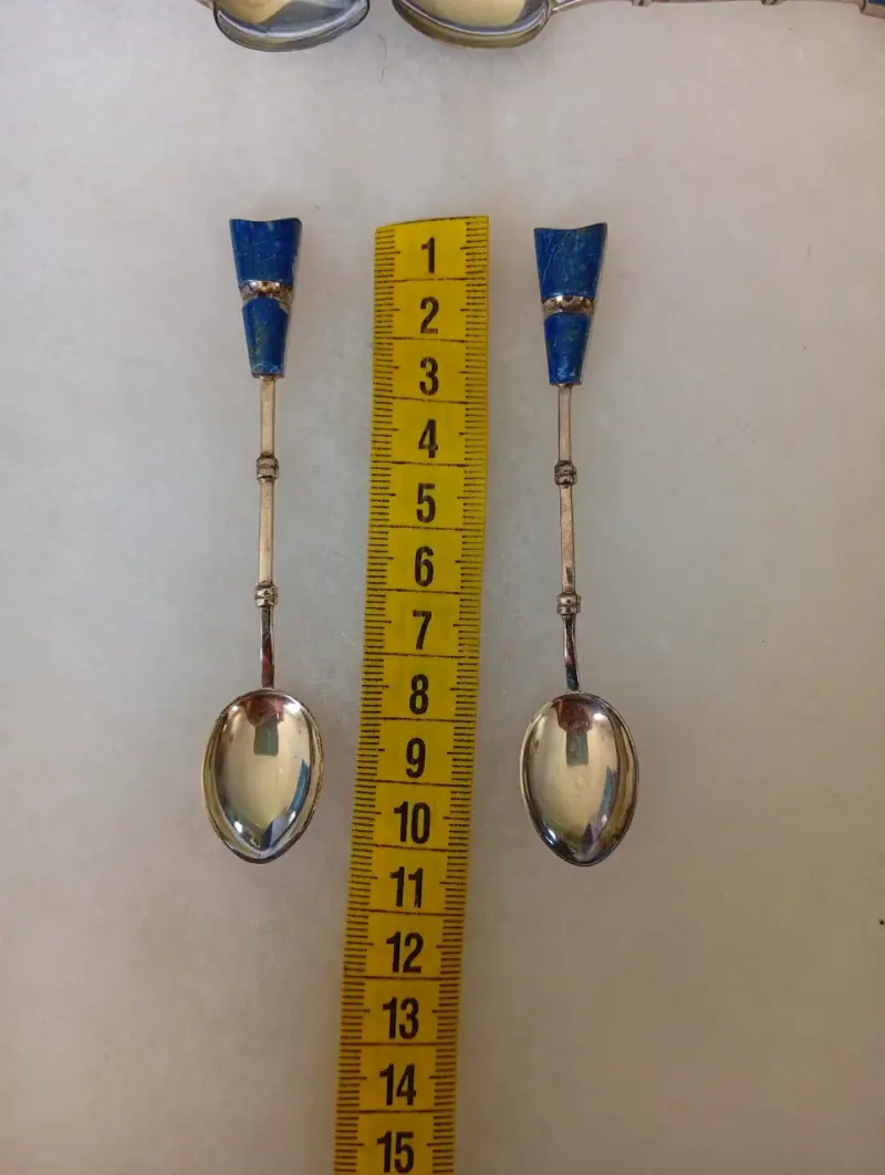 Juego de cucharas lapislázuli con plata 950 - 2