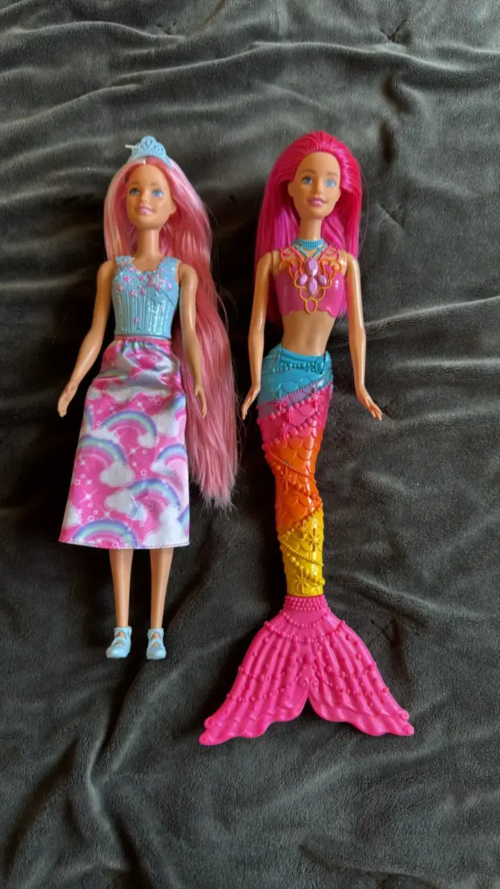 Muñecas Barbie sirena y princesa con cabello rosa - 5
