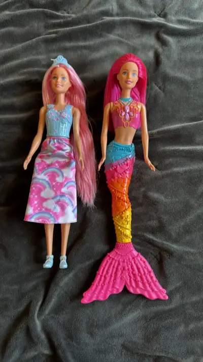 Muñecas Barbie sirena y princesa con cabello rosa - miniatura 5