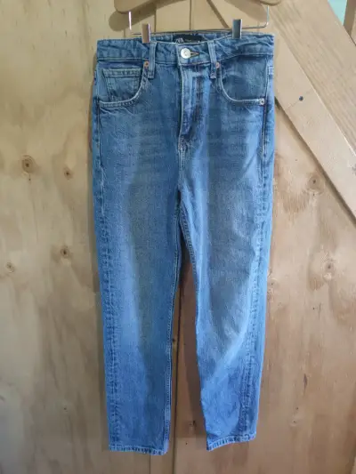 Jeans de mezclilla azul Zara para mujer 34 recto - miniatura 1