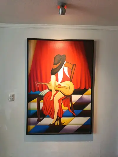 Cuadro de arte moderno con guitarra y sombrero - miniatura 1