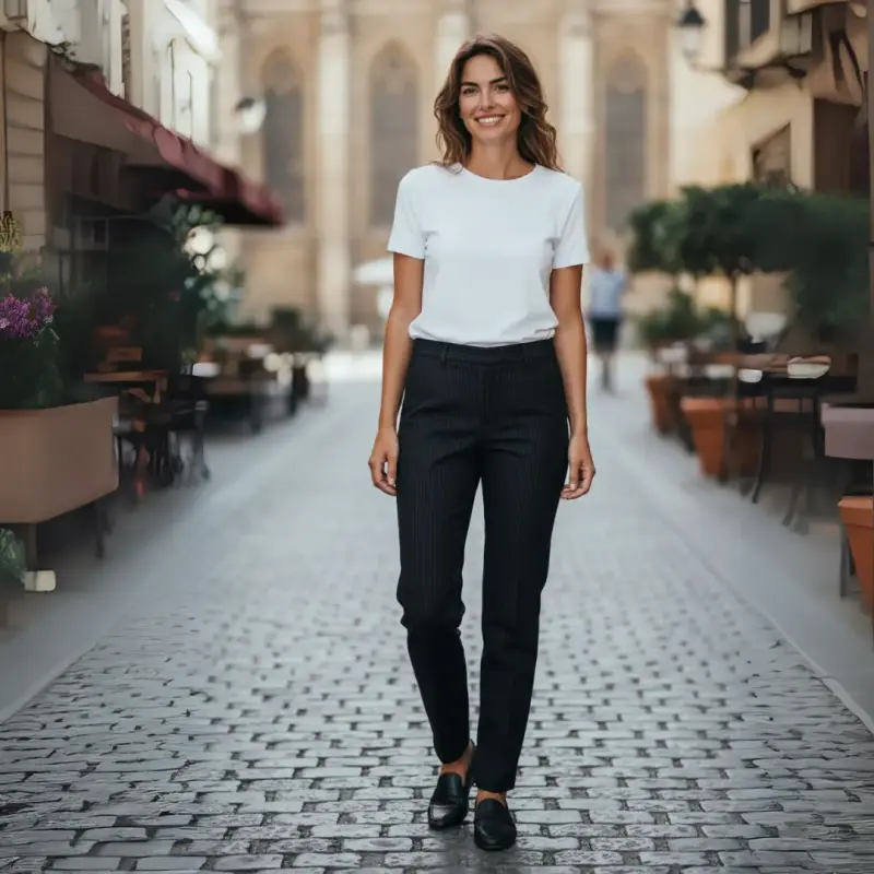 Pantalón de Gabardina Talla L Mujer Negro Rayas - 5
