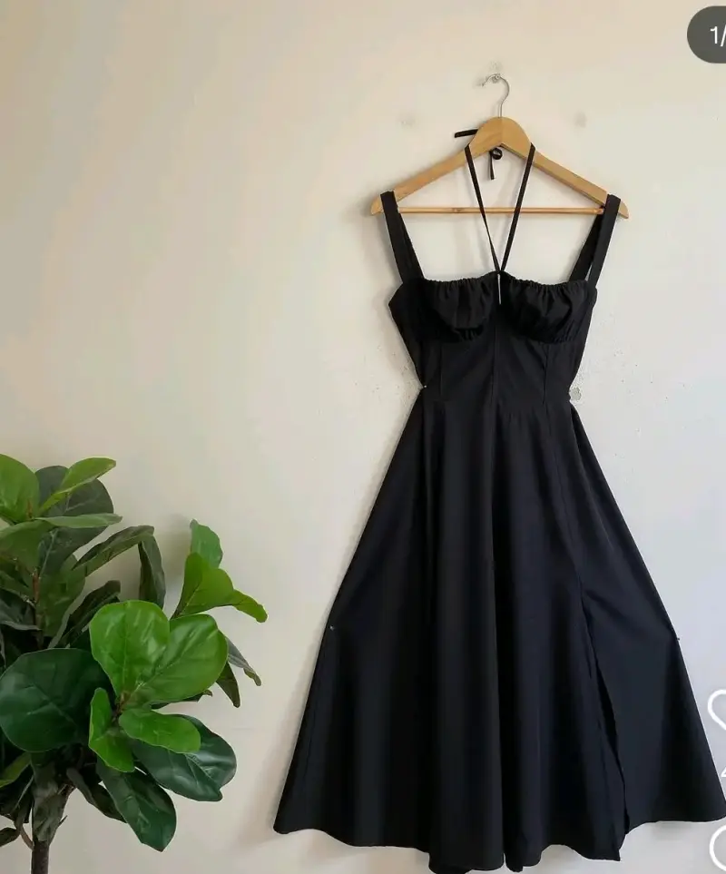 Vestido largo negro Satín de diseño independiente - 3
