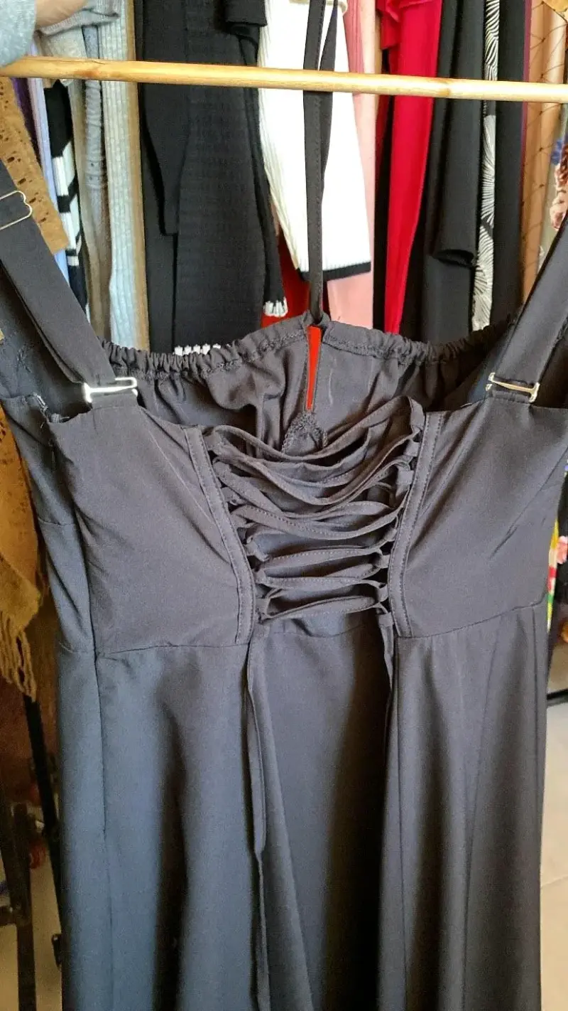 Vestido largo negro Satín de diseño independiente - 4