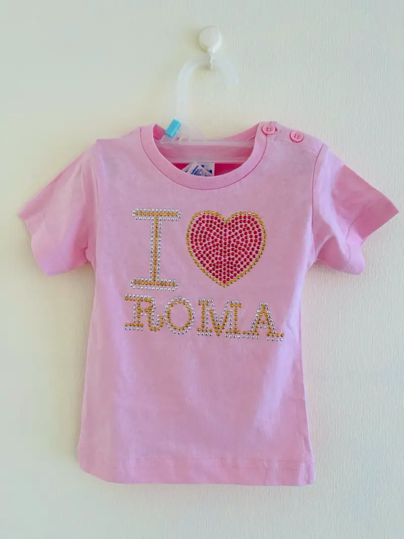 Polera rosada infantil con frase 'I Love Roma' - 1