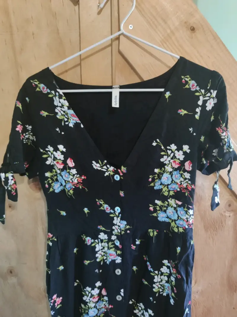 Vestido largo floral negro con botones talla XS - 3