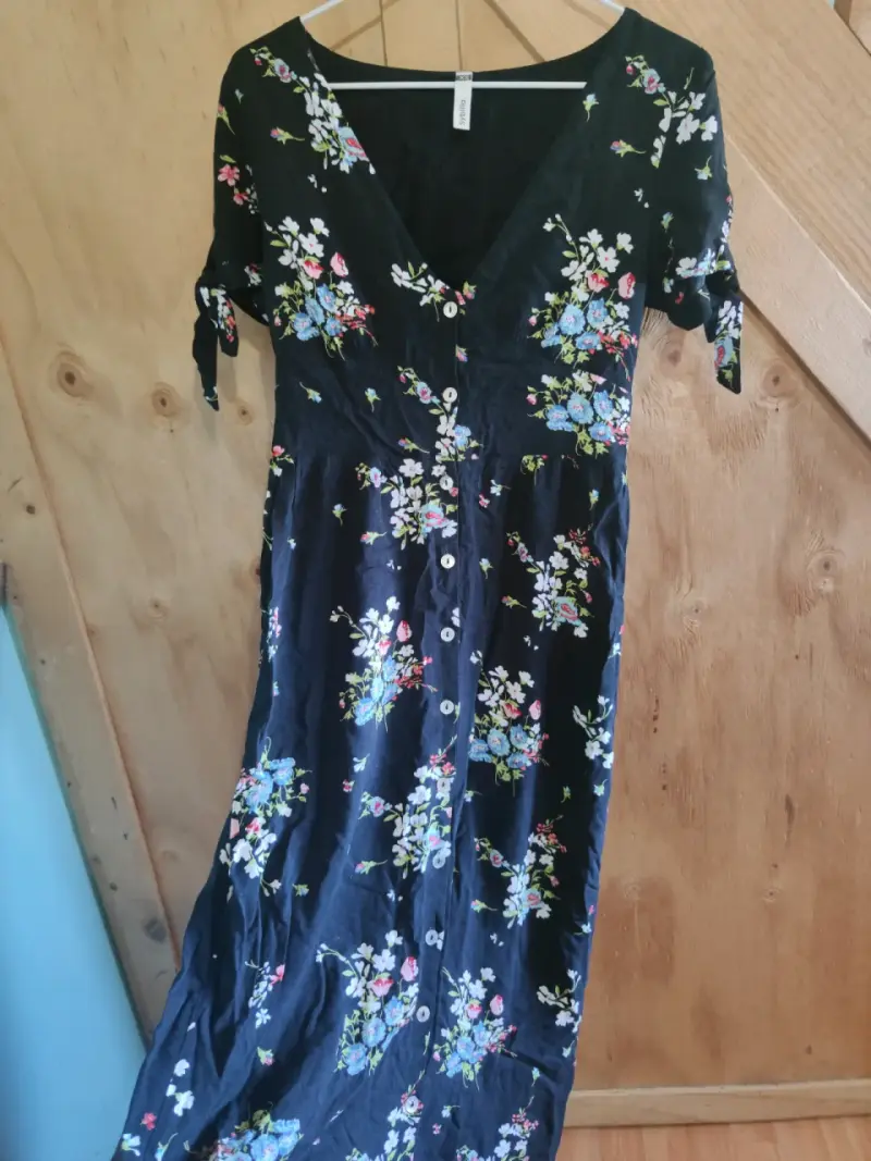 Vestido largo floral negro con botones talla XS - 6
